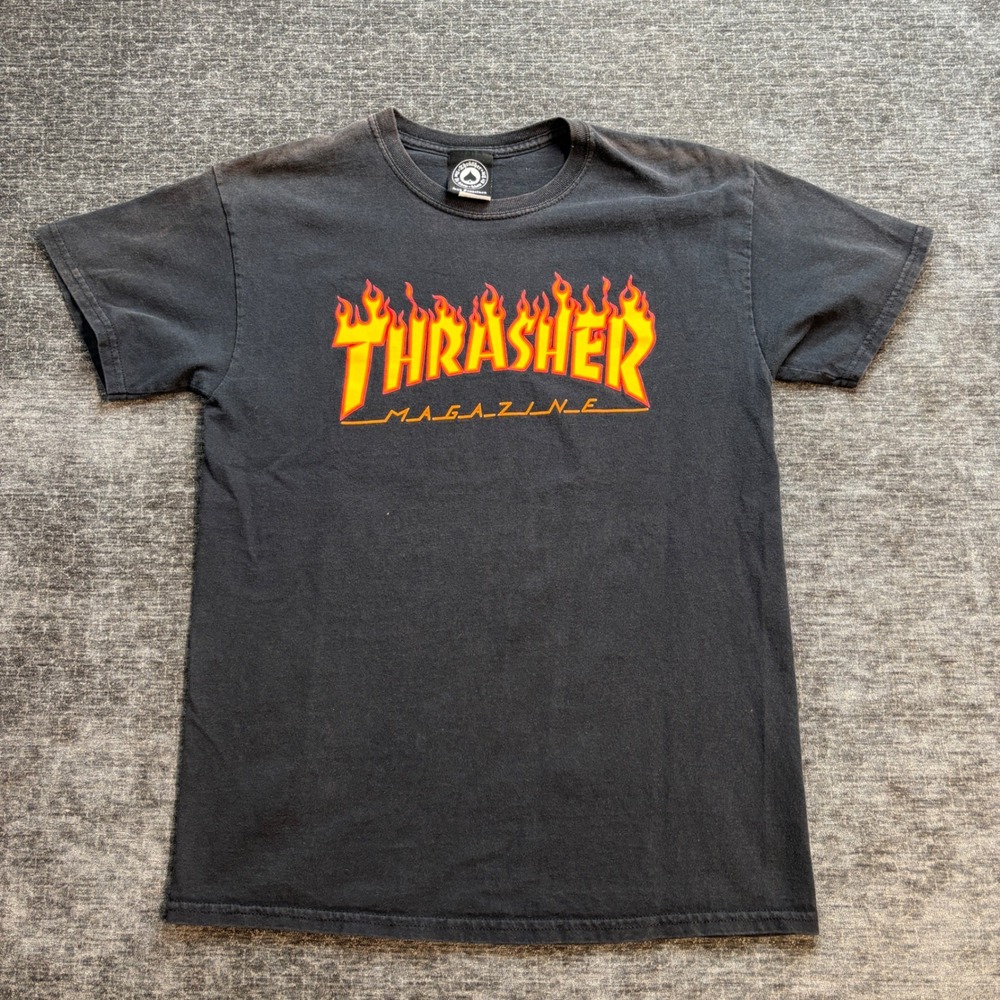 Thrasher Magazine Flame Logo Black Graphic T-Shirt Mens Medium Skateboarding Tee